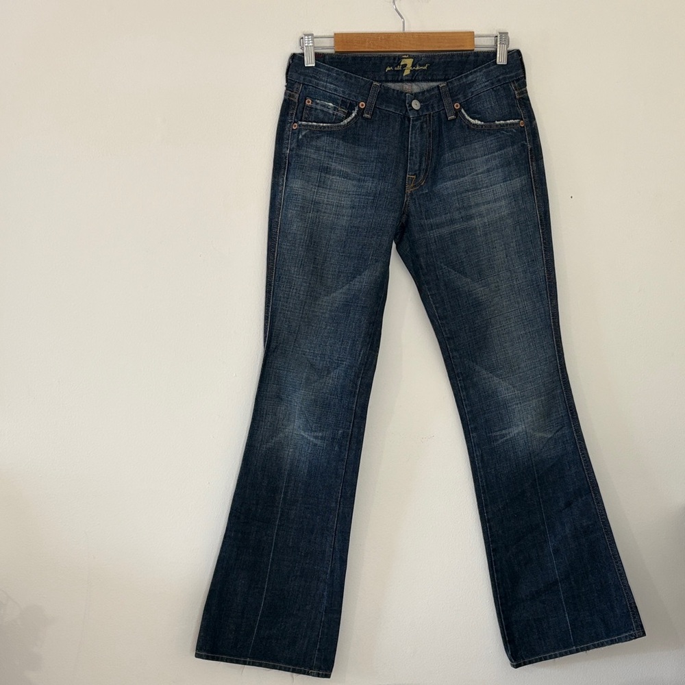 7 For All Mankind A Pocket Jeans Y2K Flare Pink Embellished Faded Denim Size 29 - Picture 2 of 15